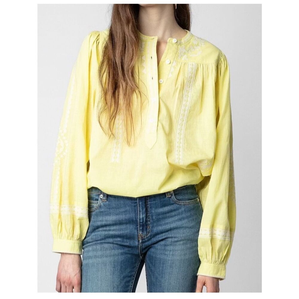 $368 Zadig & Voltaire Tigy Embroidered Cotton Blouse Small NWT